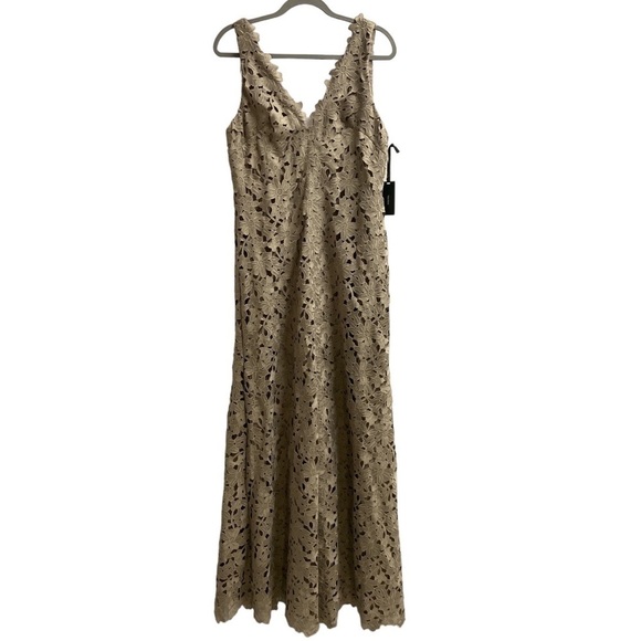 Vera Wang Floral Lace V-Neck Maxi Dress Gray Taupe Size 14 NWT - Picture 5 of 10